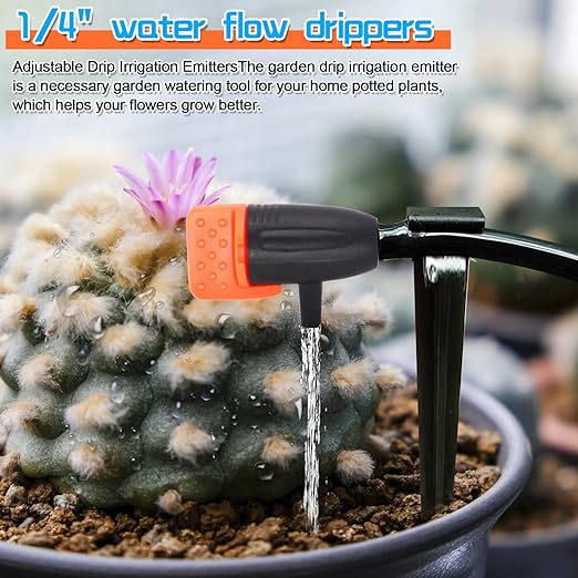 50 Pack Drip Emitters, Adjustable Water Flow Drippers for 1/4" Drip Irrigation Tubing, Garden Succulent Watering Dripper Sprinkler for (4-7mm) Watering System (A)