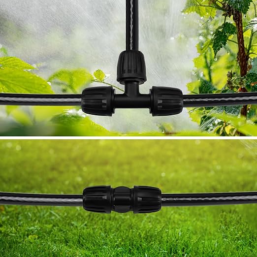 Drip Irrigation Tubing, 40 FT 1/2 inch Main Drip Line Hose Tube with 1/2" Straight Connector and 3-Way Connector for Garden Watering Landscape Irrigation System