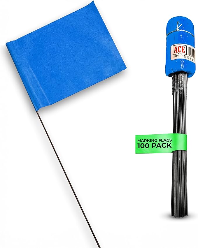 Blue Marking Flags 100 Pack - 4x5x15 Inch Blue Yard Flags - Markers For Lawn, Irrigation, Landscaping, Survey & Sprinkler Head Marking