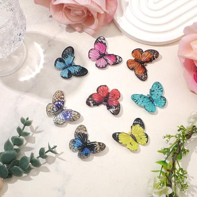 80pcs Micro Resin Butterflies, 1.6Inch Colourful Miniature Tiny Butterflies Crafts Mini Resin Butterflies for Decoration Doll House Decor Dream Garden Fairy Toys Landscape Miniature Things