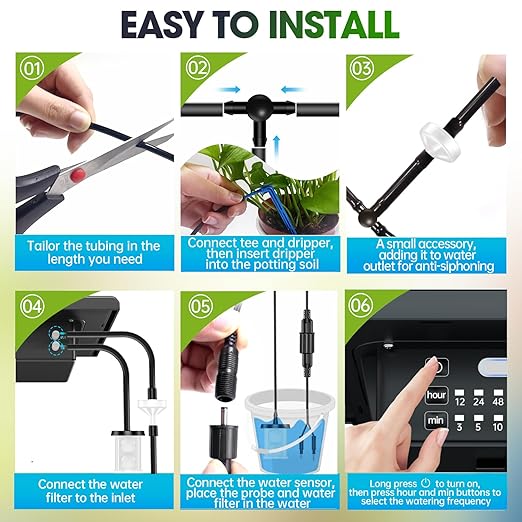 Drip Irrigation System - Skycow Solar & USB Power Automatic Drip Irrigation Kit System 15 Potted Indoor Outdoor Garden Balcony Anti-Siphoning Plant Watering System 25 Timing Mode (Non-Digital Screen)