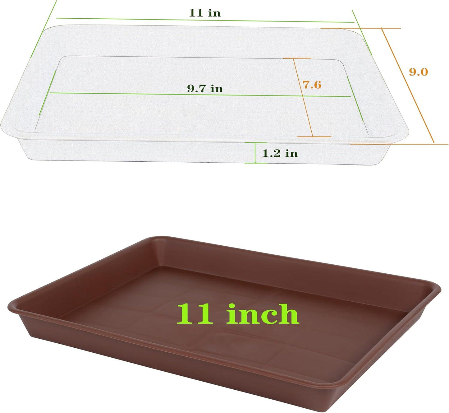 Rectangle Plant Tray, Plant Drip Tray, Plant Pot Saucers, Plant Germination Trays, Plant Saucers, 11'' x 9'' x 1.2'' (2 pack), Chocolate