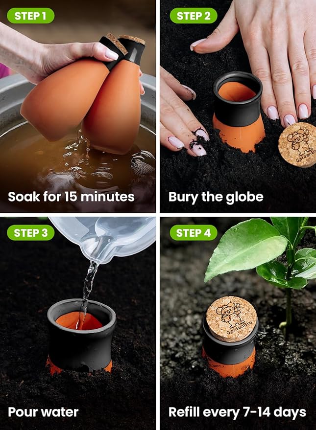 4 Pcs Ollas Terracotta Watering Pots Large- 14 Oz Self Watering Planter Insert Olla Watering System for 1-Week Easy to Refill - Clay Plant Watering Globes for Outdoor & Indoor Plants [4, Black]