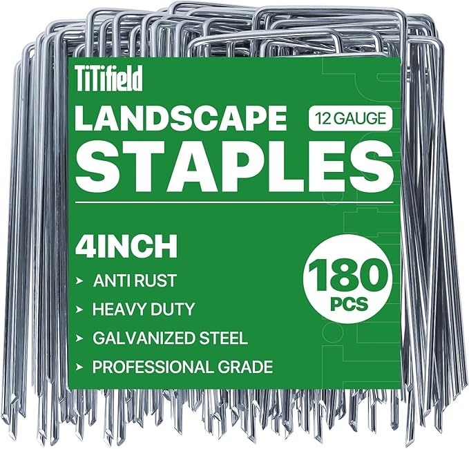 4 Inch 180 Pack Landscape Staples Galvanized Garden Stakes Anti-Rust Landscape Pins for Weed Barrier Fabric, Artificial Turf and Landscape Fabric