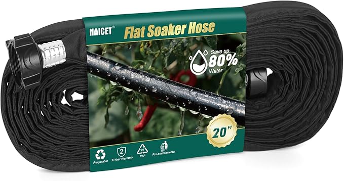 Flat Soaker Hose 20FT Lightweight and Flexible Irrigation Solution for Garden Beds, Flower Beds, and Lawns (20FT)