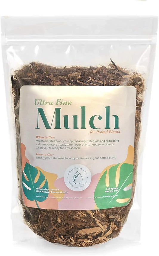 Urban Thumb and Co Ultra Fine Garden Plant Mulch - Top Cover for Indoor / Outdoor Potted House Plants - Compact Size,Potting Mix for Urban Plant Lovers- 3.25 Quarts