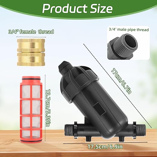 US Standard 3/4 Drip Irrigation Y Filter (120 Mesh Stainless Steel Screen), USA Garden Hose 3/4 GHT Male Thread Irrigation Screen Filter with 2 Pcs Female Thread Brass Connector for Garden Irrigation