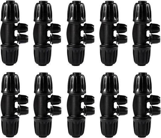 10PCS 1/2 Inch to 1/4 Inch Tubing Irrigation Fittings for (1/2'' ID x 0.60''-0.63'' OD) 16mm Drip Tubing,Locked Barbed Tee Connectors, Anti-Drop Straight Tee for Irrigation Tubing (4 Way)