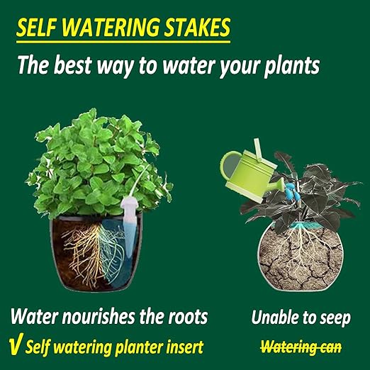 Self Watering Planter Insert, New Plant Watering Devices with Flow Regulator, Upgrade Self Watering Spikes with Controller, Vacation Drip Irrigation System Protect Your Plants (2 PCS)