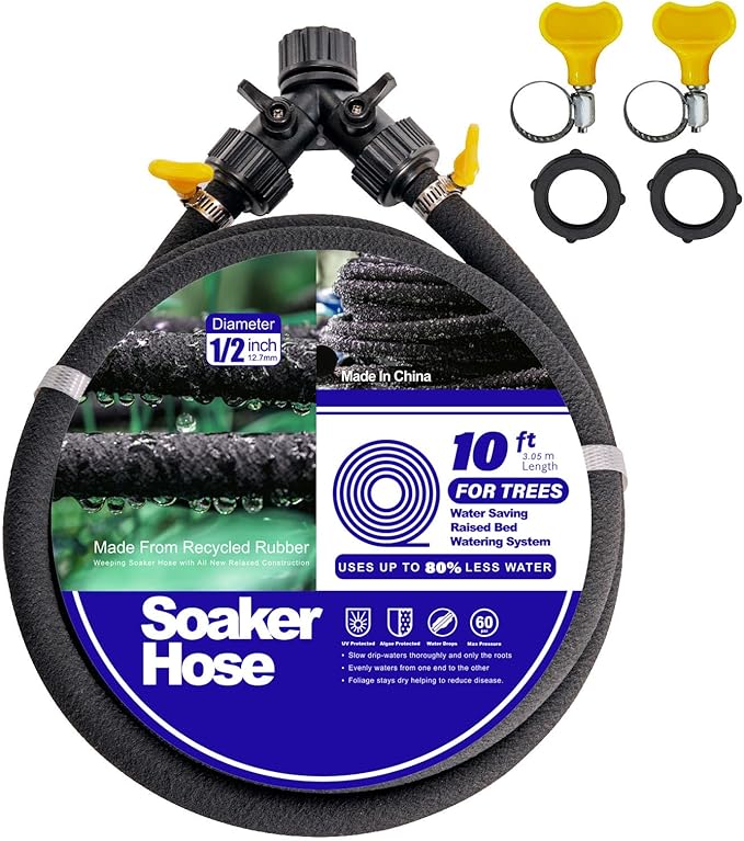 Soaker Hose for Trees, 1/2" Heavy Duty 10 FT Soaker Ring Hose,Garden Soaker Hose with Y Splitter