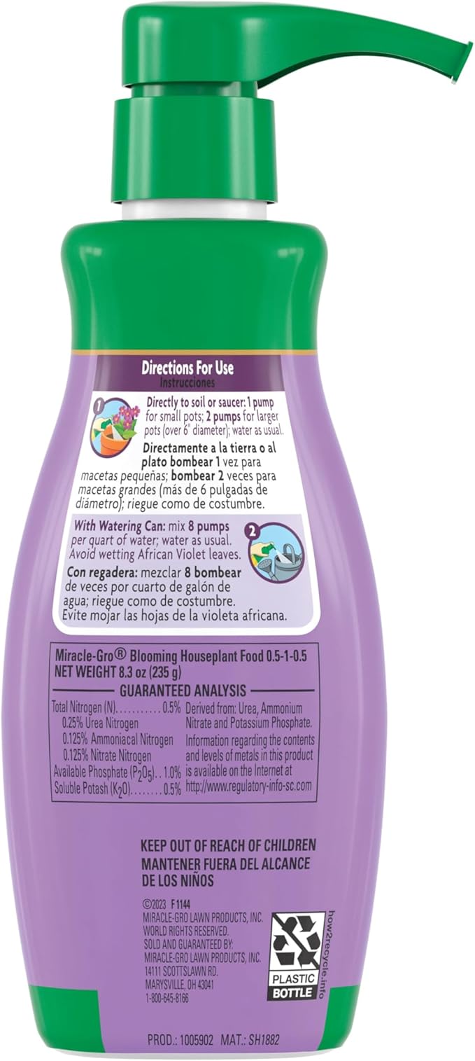 Miracle-Gro Blooming Houseplant Food, 8 oz., Plant Food Feeds All Flowering Houseplants Instantly, Including African Violets