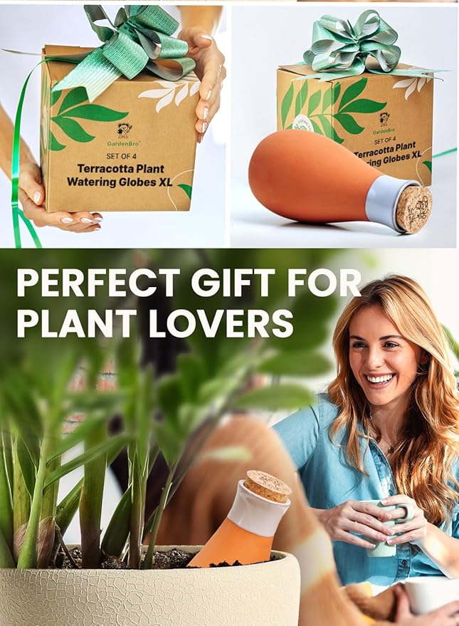 4 Pcs Ollas Terracotta Watering Pots Large- 14 Oz Self Watering Planter Insert Olla Watering System for 1-Week Easy to Refill - Clay Plant Watering Globes for Outdoor & Indoor Plants [4, Pink]