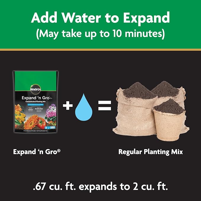 Miracle-Gro Expand 'n Gro Concentrated Planting Mix, Just Add Water for up to 3X Expansion, For Container and In-Ground Use, .67 cu. ft. Expands up to 2 cu. ft.