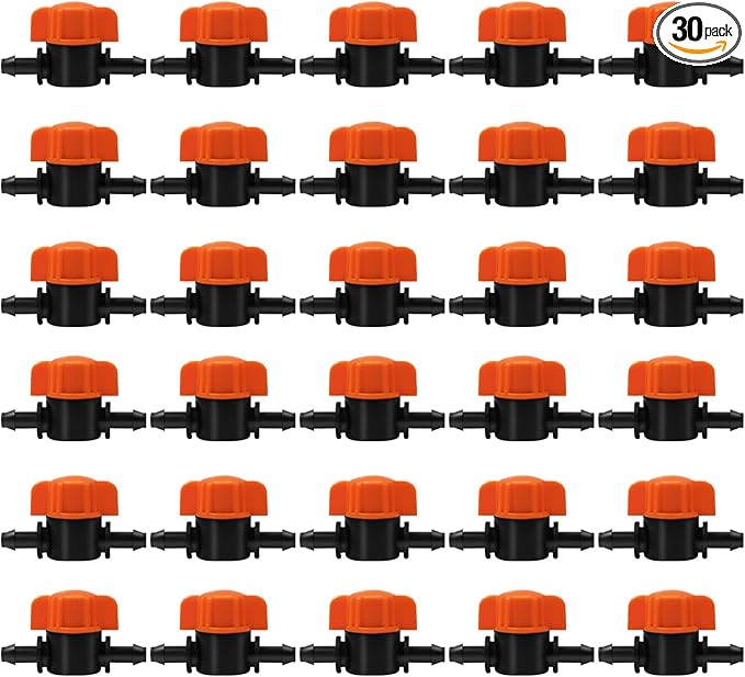 TTioDri 30 Pack 1/4" Drip Irrigation Valves, Drip Irrigation Shut Off Switch Valve for 1/4 Inch Drip Irrigation Tubing Water Flow Control Valve Drip Line Cut Off Valve for Garden Drip Systems