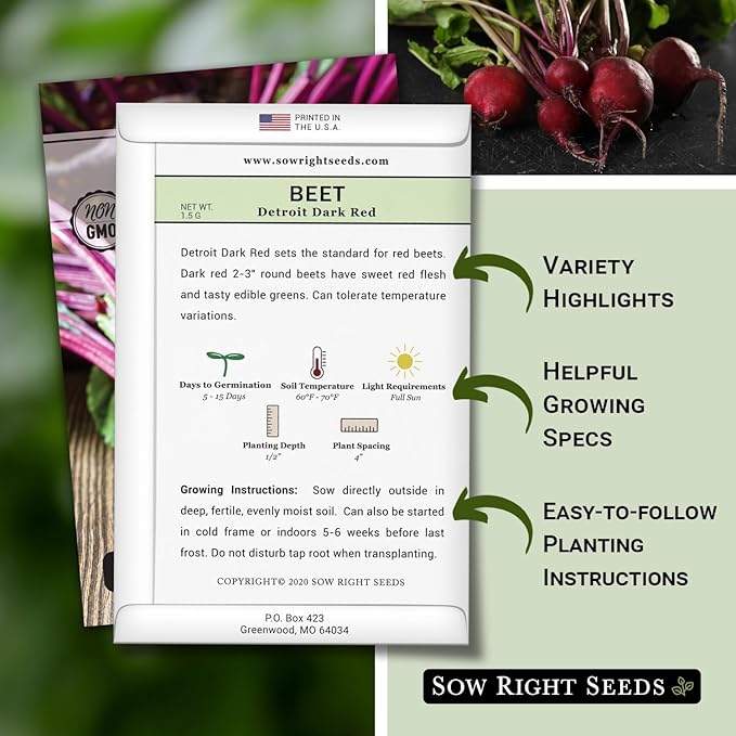 Sow Right Seeds - Detroit Dark Red Beet Seeds for Planting - Non-GMO Heirloom Packet with Instructions to Plant & Grow an Outdoor Home Vegetable Garden - Nutritious, Cold Hardy, and Productive (3)