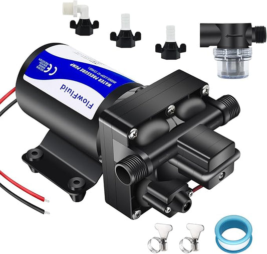12V DC Water Pressure Booster Pump for RV,70PSI 5GPM Washdown Fresh Self Priming Diaphragm Pump for Boats with Filter,4-Chamner Transfer On Demand Pump for Marine Yacht Caravan Garden Hose