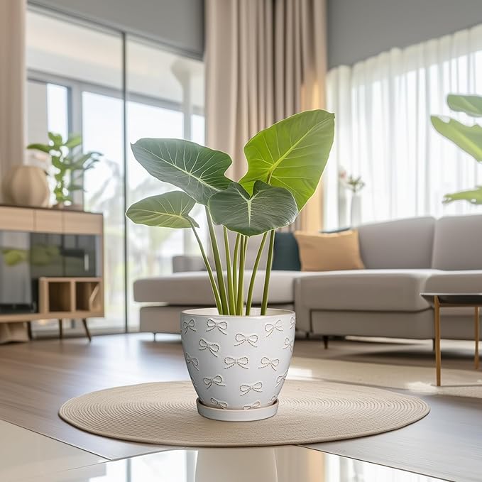 Pots for Plants 10 Inch - Ceramic Planter Large Plant Pot for Indoor Plants Outdoor Round Flower Pot with Drainage Hole and Saucer Home Garden Decor White