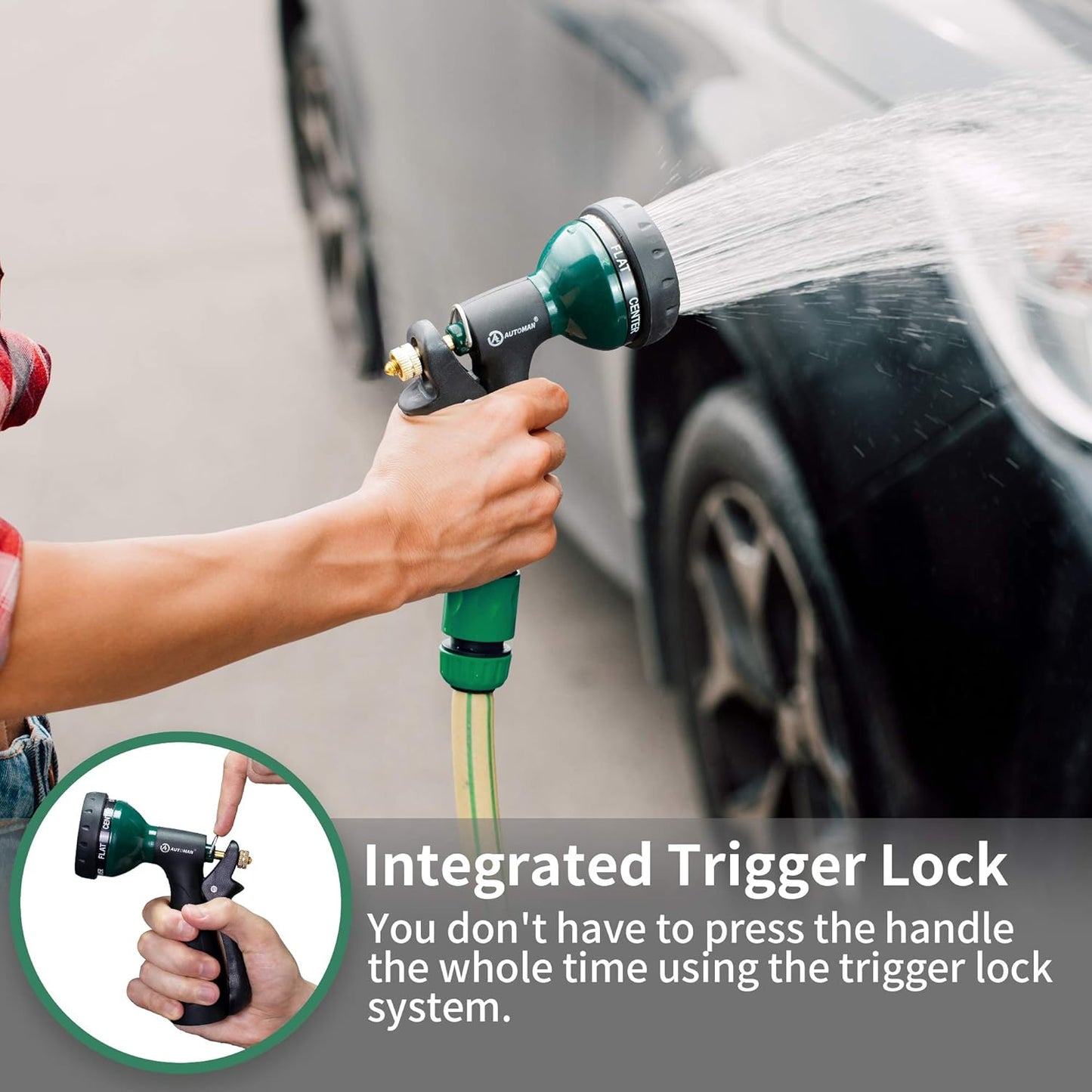 AUTOMAN-Garden-Hose-Nozzle, Metal Water Spray Nozzle with Heavy Duty 7 Adjustable Watering Patterns,Slip Resistant for Watering Plants,Lawn& Garden,Washing Cars,Cleaning,Showering Pets & Outdoor Fun.