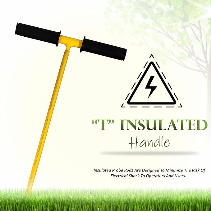 Febtech - Insulated Metal Soil Probe Rod - Septic Tank Probe - 32-Inch Long Overall, 3/8" Septic Tank Finder Probing Rod,T-Handle Septic Tank Locator Tool For Gardening, Agriculture, Septic Systems