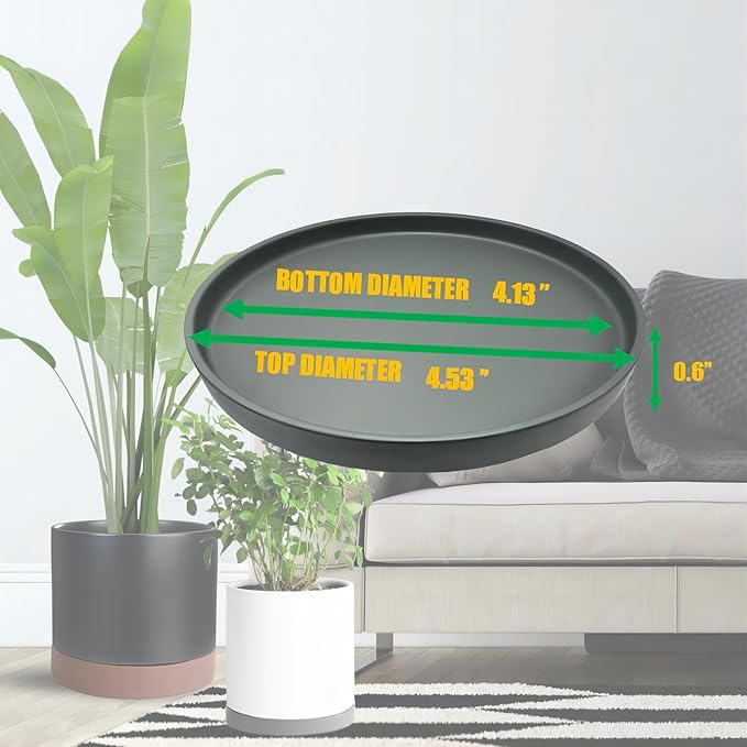 4 Pack Ceramic Plant Saucer Pot Tray 4 Inch, Planter Saucers 4 5 6 7 8 9 10 11 12 13 Inch for Indoors Outdoor, Durable Sturdy Flower Drainage drip Water Tray for Glazed Pots Base (4.7 Inch-Grey)