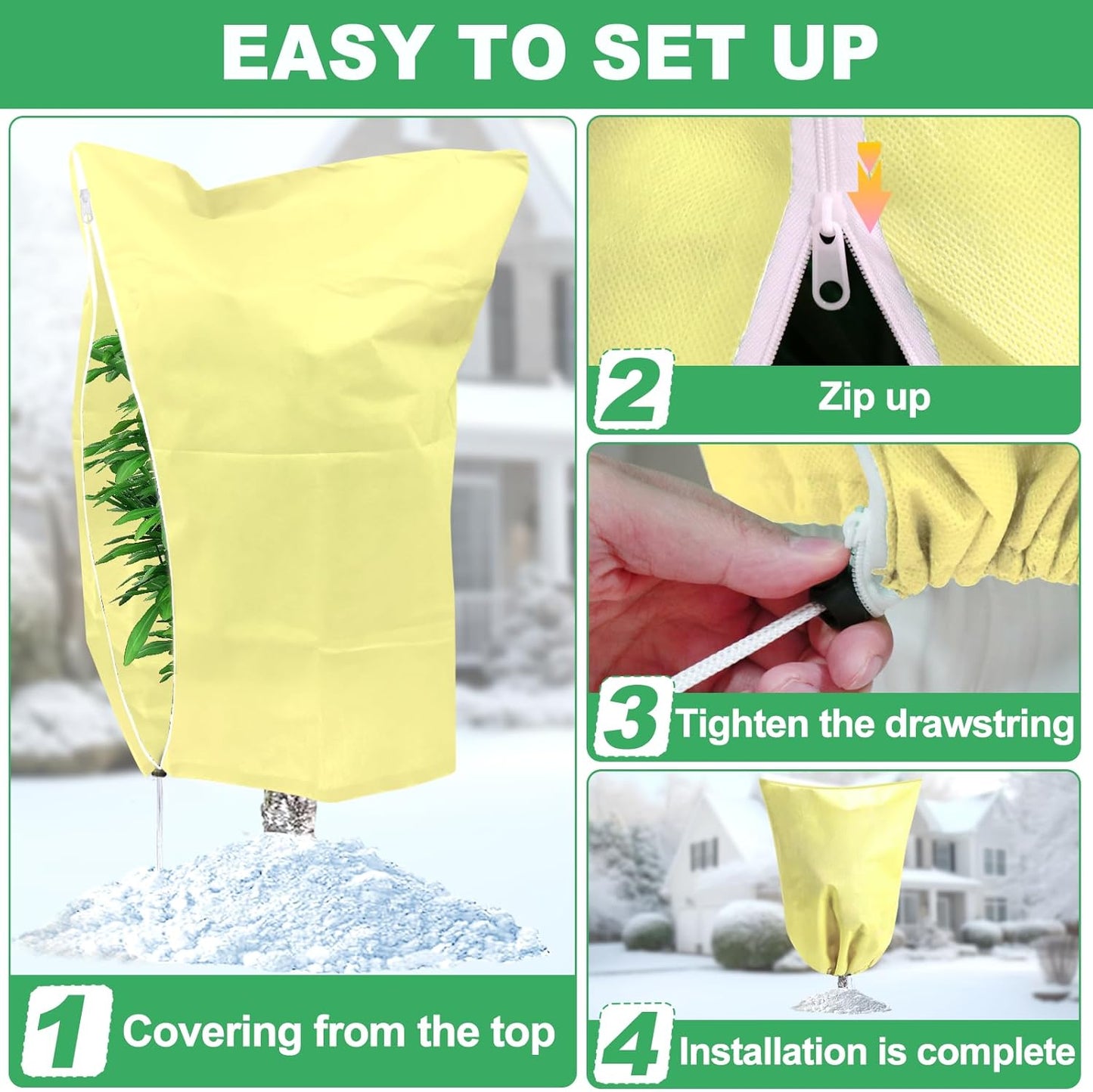 2 Pack Plant Covers Freeze Protection with Zipper Drawstring, 31.4" X 47.2" Winter Cold Weather Frost Covers Shrubs Trees Jacket for Outdoor Plants Fruit Tree Plant Protection Cover Bags