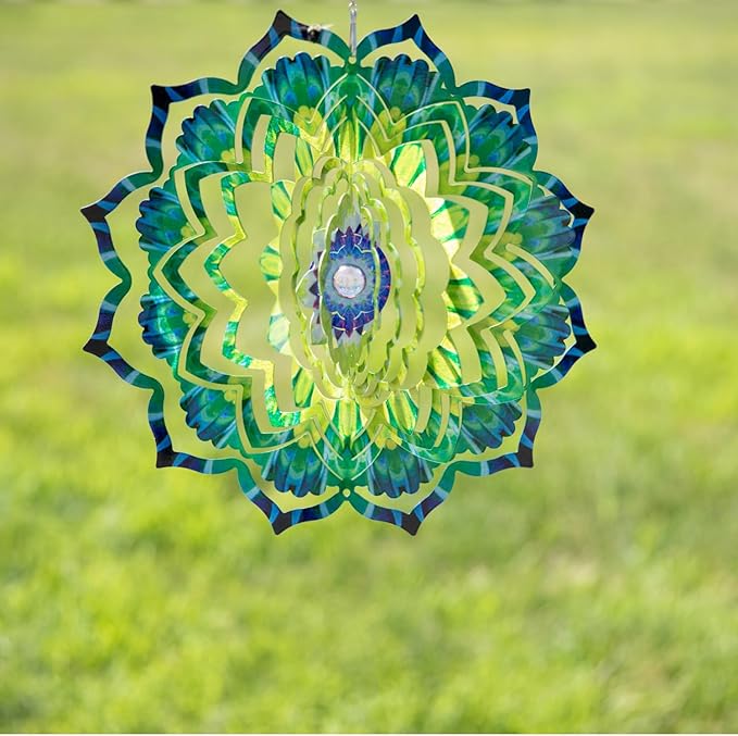 VP Home Emerald Mandala Kinetic Wind Spinner for Yard and Garden Wind Spinner Outdoor Metal Large Hanging Mandala Decor 3D Garden Art Wind Sculpture Spinners Kinetic Art Yard Decor Lawn Ornament