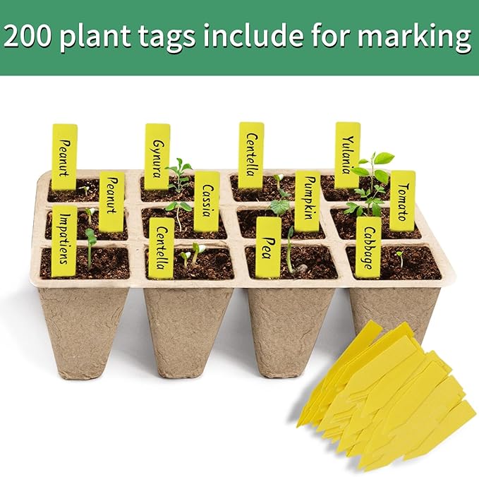 SYITCUN 240 Cells Seed Starter Tray, 20 Pack Biodegradable Seed Starter Kit, Peat Pots for Seedlings with 200 Plant Labels, 2 Seed Planting Tool and 1 Spray Bottle