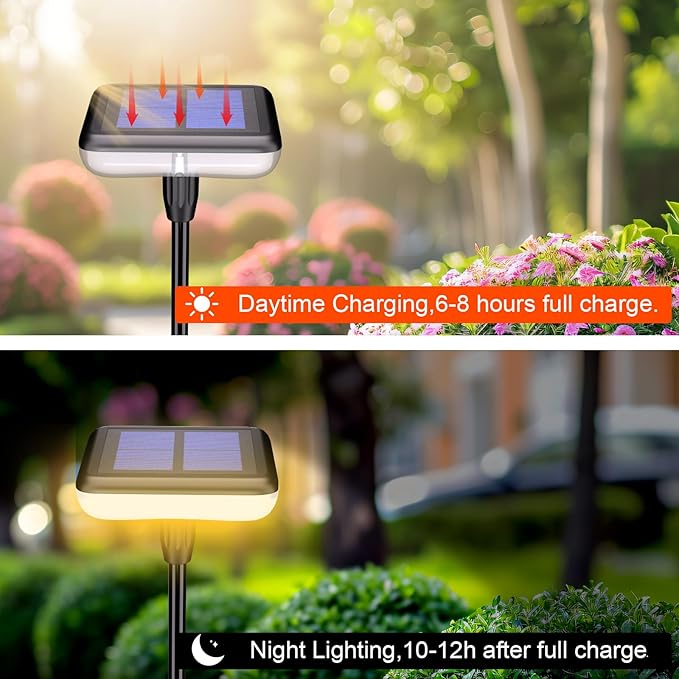 Solar Swaying Lights 4 Pack,Solar Path Lights Warm White LED Square,High Flexible Wire and Large Light Source P67 Waterproof, Solar Powered Suitable for Pathway Flower Pots Balcony Terrace Decoration