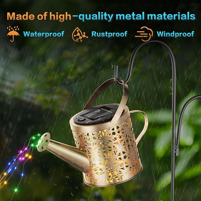 Solar Watering Can with Colorful Lighting, Waterproof Garden Decor, Birthday Gifts for Mom Grandma (Butterfly, 32 inch Shepherd Hook)