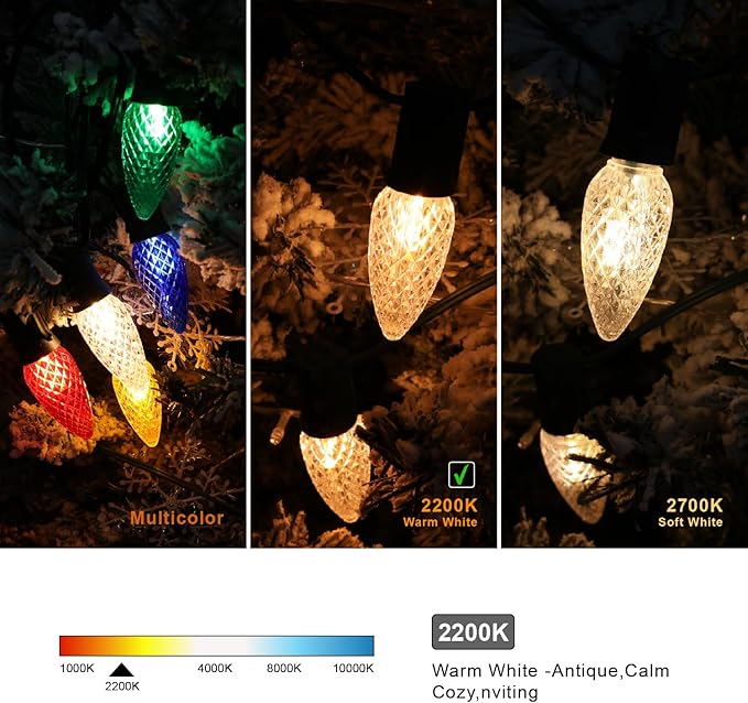 100Pack C9 Christmas LED Light Bulbs, Strawberry Replacement Bulb 2200K Warm White Shatterproof & Waterproof Outdoor String Light Bulbs, E17 Candelabra Base Edison Bulbs for Holiday Decoration