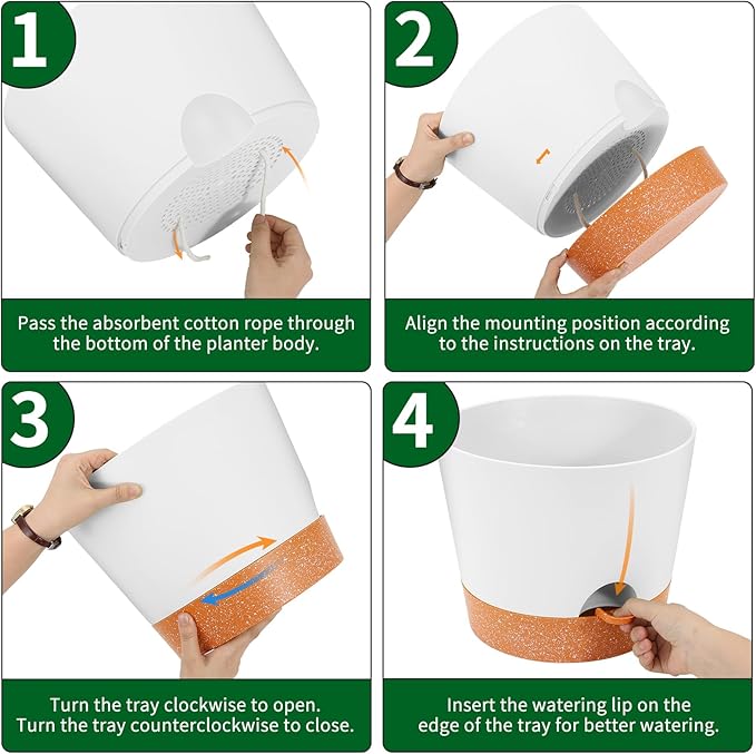 GARDIFE 12 inch Plant Pots, planters,Self Watering Pots, 2 Pack Large Plastic Flower pots with Deep Reservior and High Drainage Holes for Indoor Outdoor Plants and Flowers, White