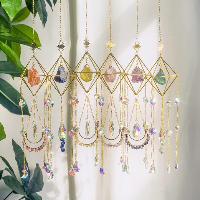 Crystal Suncatcher Rose Quartz, Spiritual, Sun Catcher Hanging for Windows, Rainbow Maker, Crystal Indoor Garden Home Decor, Natural Gemstone Boho Decor (Rose Quartz)