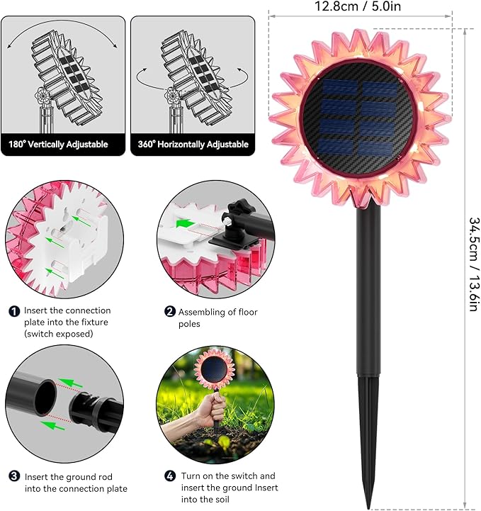 Outdoor Solar Lights, 6 Pack Led Solar Sunflower Lights, Stake/Wall 2-in-1 Waterproof Solar Garden Lights for Yard, Landscape, Fence, Patio, Driveway, Pathway, Backyard Decoration (Warm White)