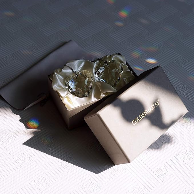 Clear Crystal Suncatcher, 2pc 45mm Heart, Handmade Prism Pendant for Windows, Outdoor Indoor Hanging Ornament, Rainbow Maker Gifts for Mom, Grandma, Friends (2 Hearts, Clear)