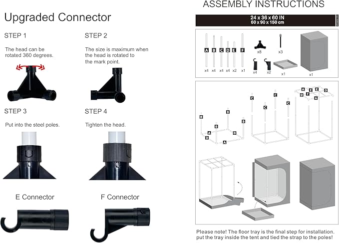 Grow Tent 24"x36"x60" Growing Tents for Indoor Plant 600D Mylar Hydroponic High Reflective Grow Tent for Plant Fruit Flower Veg Growing