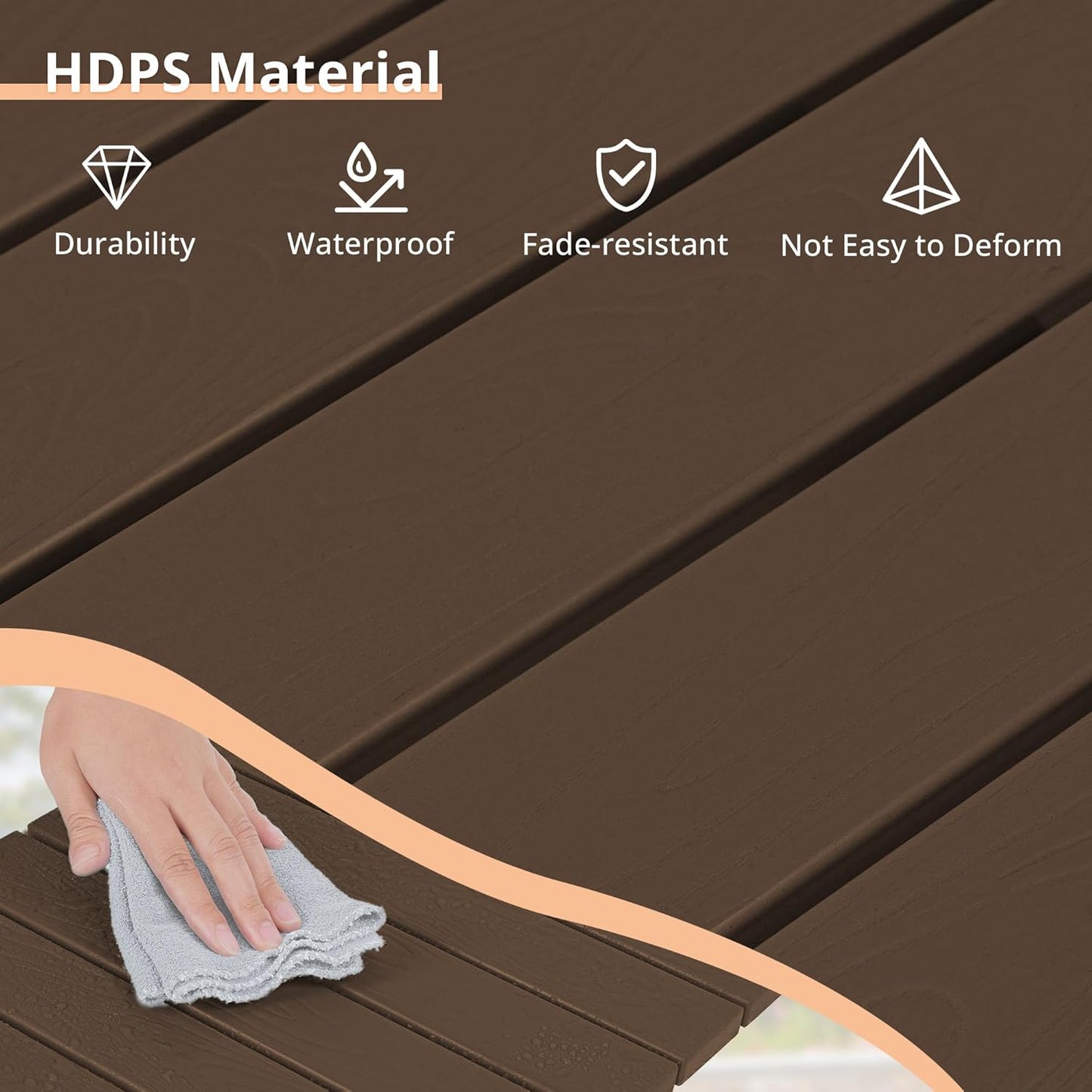 LUE BONA Small Outdoor Folding Side Table, HDPS Outside End Table for Patio, Porch, Deck, Pool, 14 Inch Height, Dark Brown