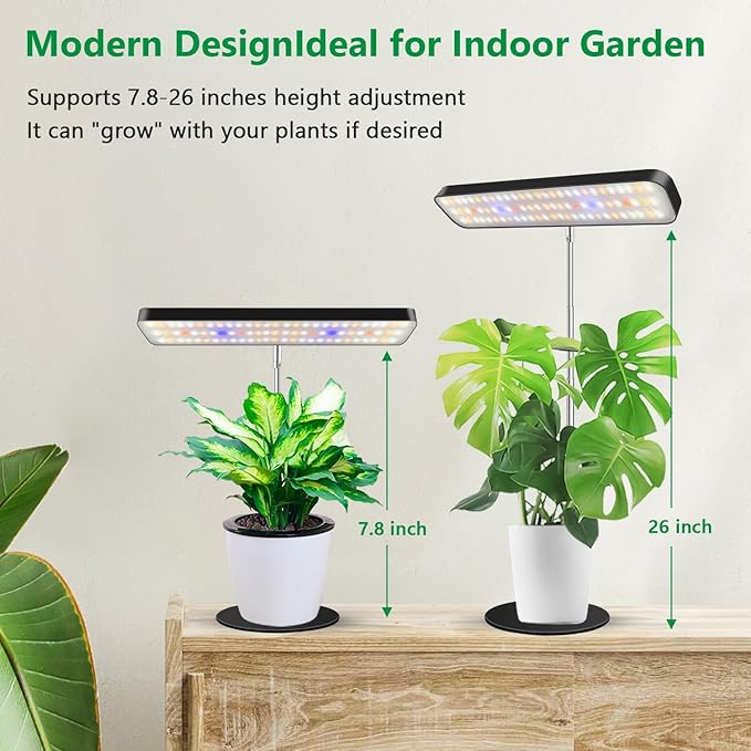 Grow Lights for Indoor Plants, Full Spectrum Table Plant Lights for Growing Small Plants, 5000K White Light LED Indoor Plant Light with Base, 26 Inch Height Adjustable, 6/12/16H Timer