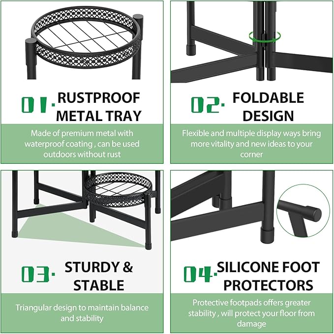 Black Metal Plant Stand for Indoor Outdoor 5 Tier Foldable Corner Tall Plant Shelf Display Stand for Multiple Plants Wrought Iron Flower Pot Holder for Living Room Balcony Garden Patio(5 tier01)