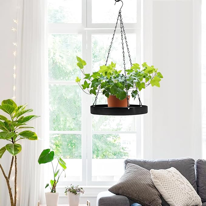 Plant Hanger Indoor Outdoor, Hanging Planter Baskets for Outdoor Indoor Plants, Hanging Plant Holder, Hanging Tray for Plants, Metal Window Plant Hanger, Black Hanging Plant Shelf, 3 Pack
