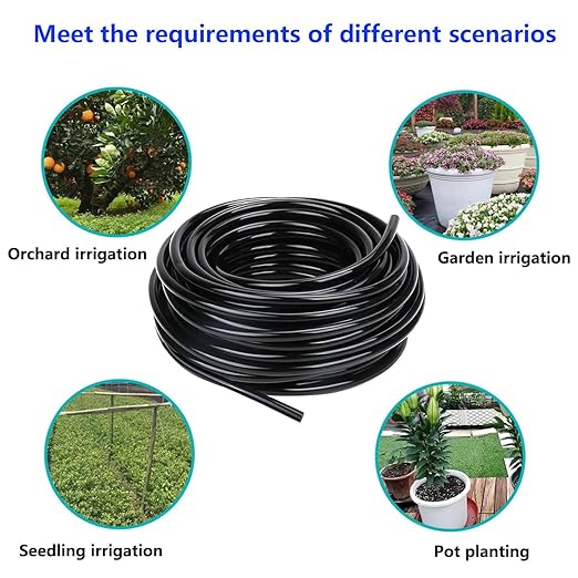 65 Foot (20 m) Drip Hose, 1/4 Inch Blank Distribution Hose Drip Hose with 8 Packs of 1/4 "Drip Tee Connectors,Suitable for Quick Connector Irrigation Systems,Small Garden Irrigation Systems