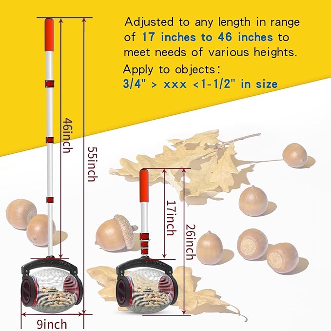 Zozen Acorn Picker Upper Roller, Acorn Dedicated Version | High Density Steelwire Gap - Side Opening Dump, Also Apply to Nerf Balls, Pick Up Size 3/8'' to 1'' Small Diameter Objects, Capacity 1 Gallon