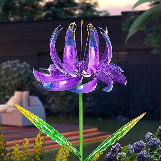 Wind Spinners Lotus Flower Windmills for Outside 47 inch Metal Wind Sculptures Outdoor Garden Decor Garden Gifts for Mom Women for Patio Lawn Decorations Yard