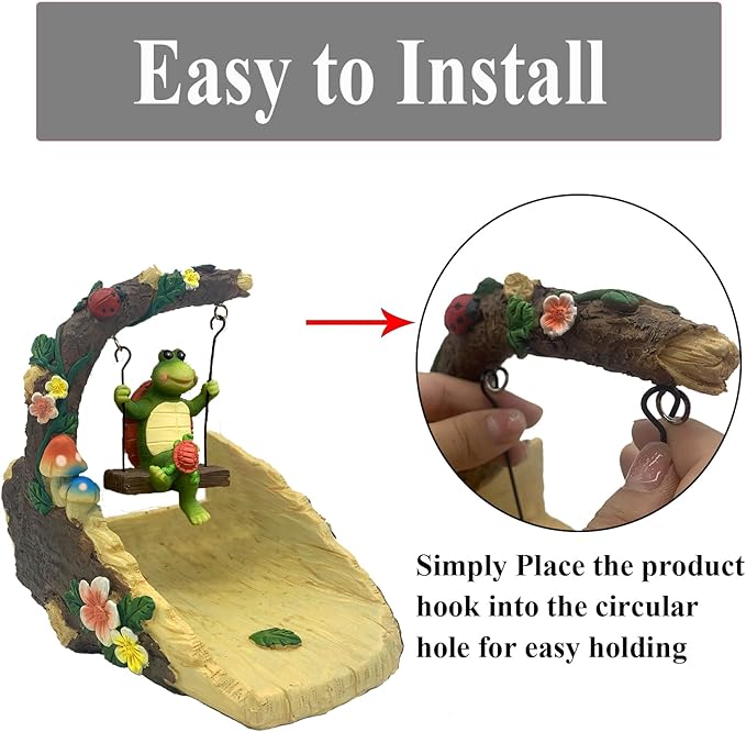 Tortoise On The Swing Gutter Downspout Extension Decoration,Rain Downspout Diverter Garden Statue,Decorative Gutter Extension,Downspout Splash Block,Animal Resin Statue Outdoor Décor