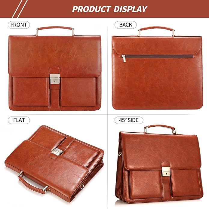 Jack&Chris Mens New PU Leather Attache Briefcase Traditional Messenger Lawyer Bag, MBYX015