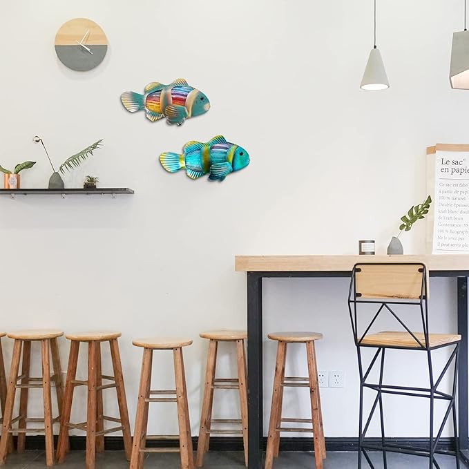 LIFFY Metal Fish Wall Decor - Outdoor Metal Wall Art - Coastal Wall Decor - Hanging Decoration for Garden, Fence, Living Room, Bedroom | Wall Art (11.8", 2 pcs)