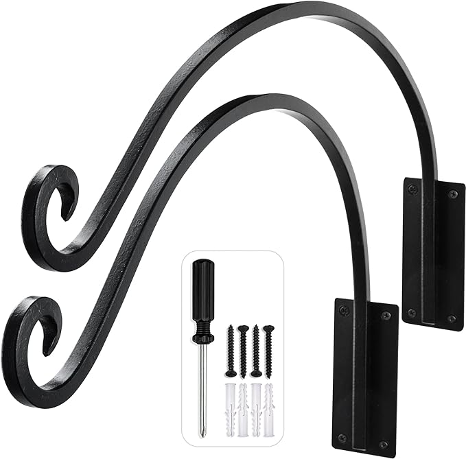 AJART Hanging Plant Hanger Outdoor: 2Pieces Bird Feeder Wall Hooks - 16-Inch Heavy-Duty Plant Bracket Hook for Hanging Flower Baskets