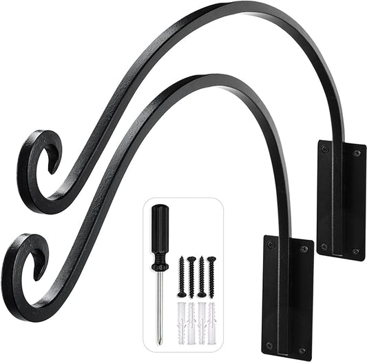 AJART Hanging Plant Hanger Outdoor: 2Pieces Bird Feeder Wall Hooks - 16-Inch Heavy-Duty Plant Bracket Hook for Hanging Flower Baskets