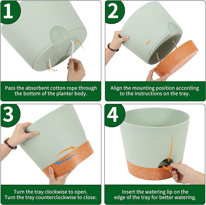 GARDIFE 12 inch Plant Pots, planters, Self Watering Pots, Large Plastic Flower pots with Deep Reservior and High Drainage Holes for Indoor Outdoor Plants and Flowers, Green