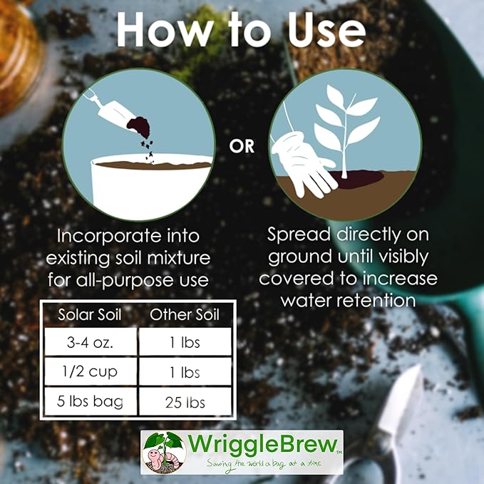 Solar Soil Vermicompost Soil Amendment from Earthworm Castings. All Purpose Plant Food and Soil Enhancer for Gardens, Vegetables, Fruits, Houseplants. 5lb Bag. Mix with Potting Soil.