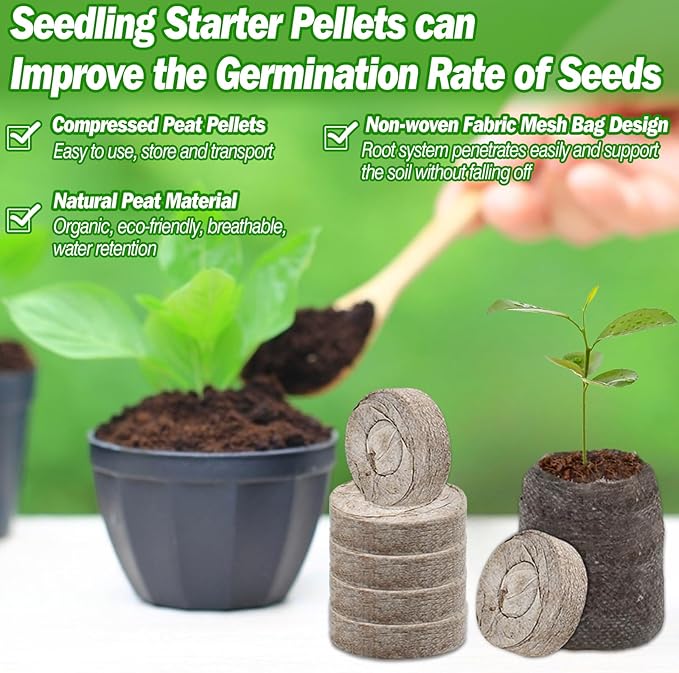 ZeeDix 50 Pcs 36mm Seed Starter Peat Pellets for Seedlings, Compressed Seed Starter Potting Soil Plugs Plant Starter Pods Soil Pellets for Seed Starting Gardening Planting Flowers Herbs and Vegetables